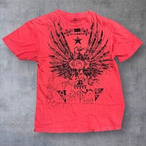 HELIX Men's Large Red Cotton Graphic Black Velvet Print Fleet Crew Shirt